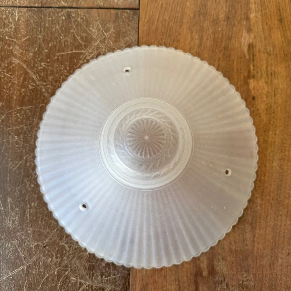 MCM Vintage White Frosted Glass Lamp Shade Scalloped Edge Ribbed Design Art Deco